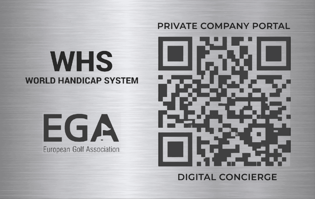 Back of Legacy Platinum golf membership card showing WHS handicap system, EGA certification, and QR code for digital concierge access