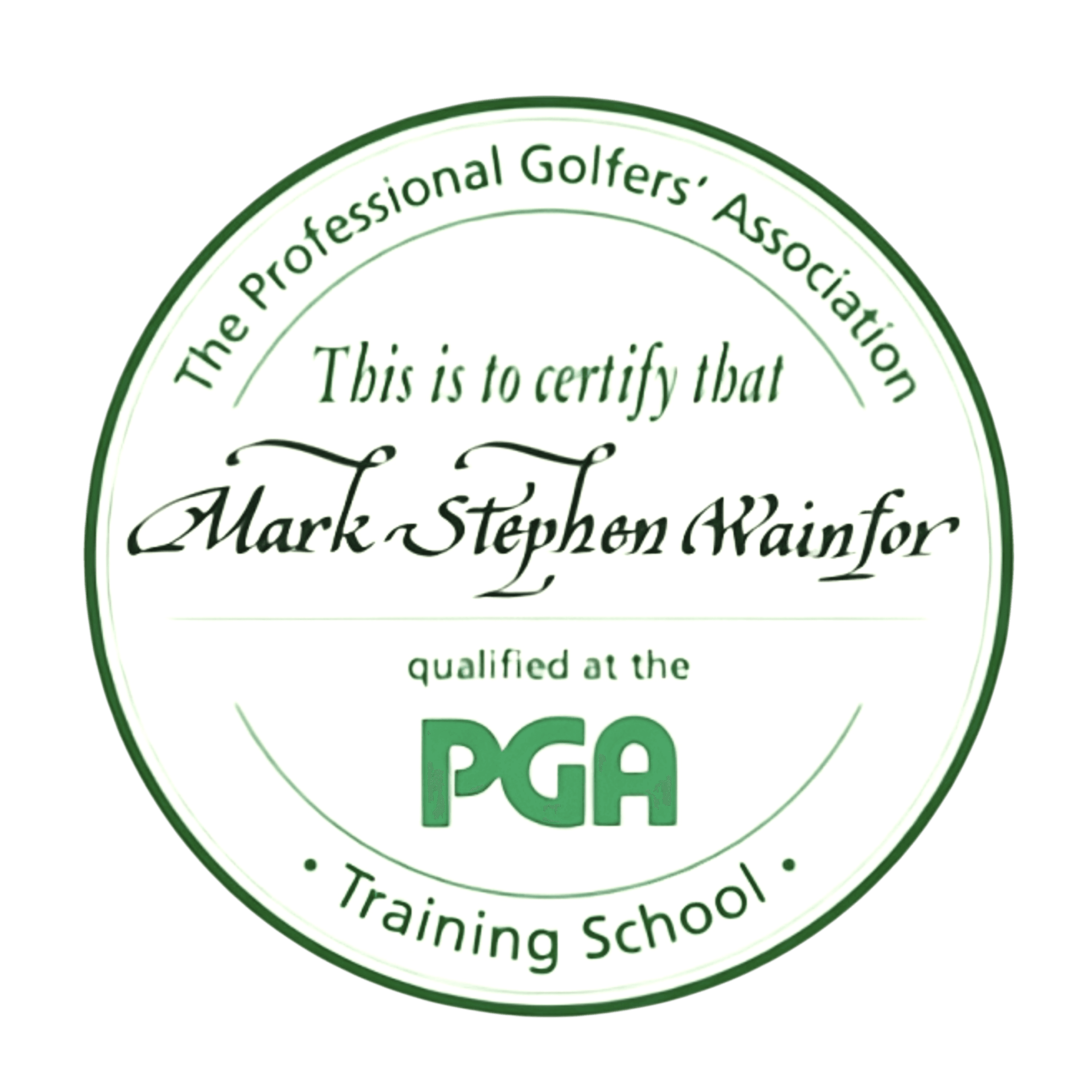 PGA Certified Mark Stephen Wainfor Badge