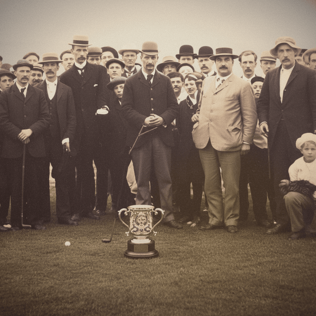 Der erste Club Cup von 1901, ein Meilenstein der Baildon Golf Club Geschichte sowie Heimat und WHS-Handicap-Anbieter für International Golf Membership. Mitglieder in historischer Kleidung versammeln sich auf dem von Old Tom Morris entworfenen Moorland-Platz.